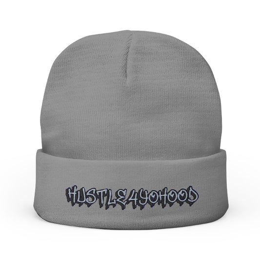 Embroidered Knit Beanie - Hustle420Wood Gray Beanie for Casual Style